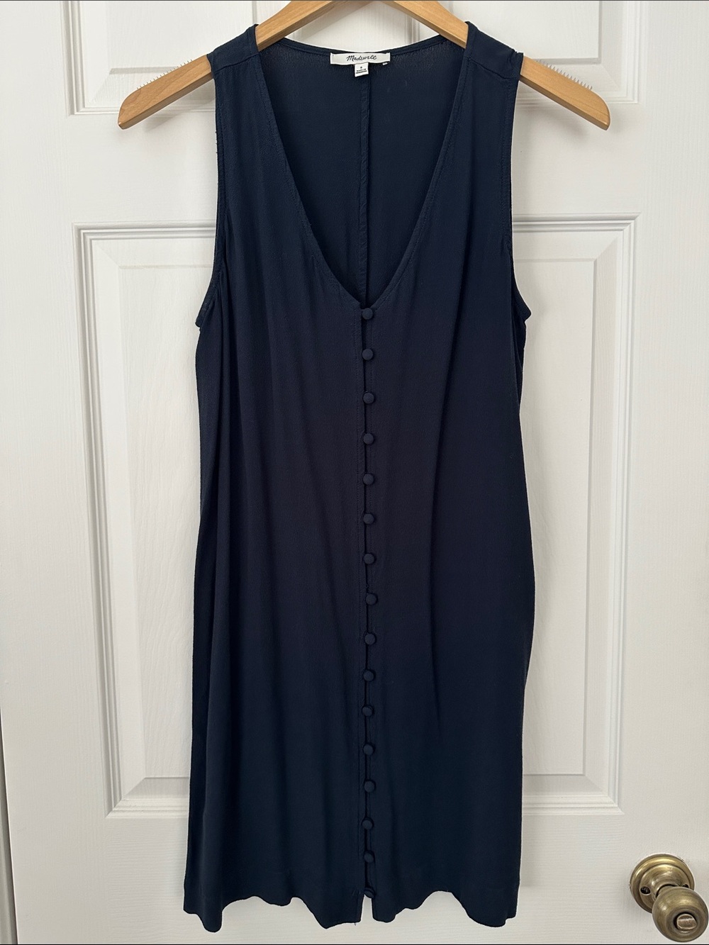 Madewell Midnight Navy Sleeveless V-Neck Button-Front Dress